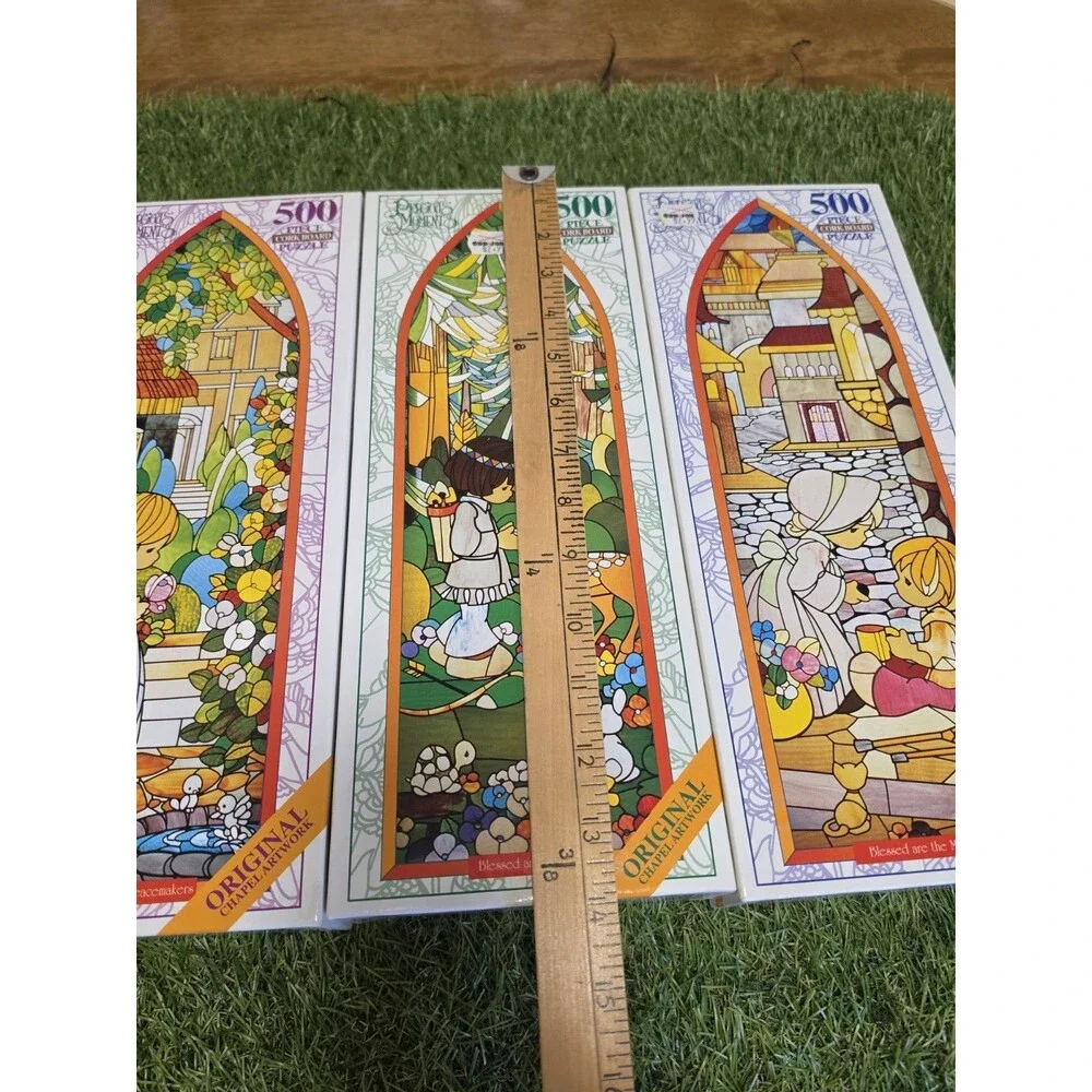 Lot Of 3 Vtg Precious Moments 500 Peace Puzzles Stained Glass New Sealed Chapel